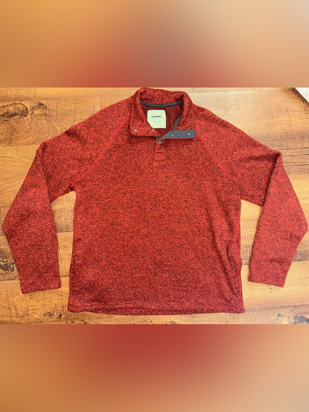Sonoma Men's Red Heather Snap-Quarter Pullover Sweatshirt